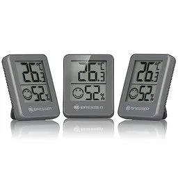 Bresser 3er Set Digitales Thermometer Hygrometer - Für Innenräume, Kühlschrank und Wandmontage, mit Smiley Indikator, Grau