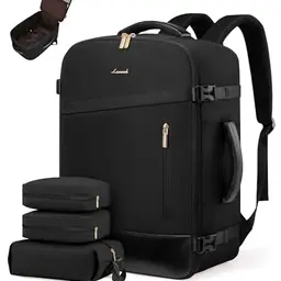 LOVEVOOK 40L Handgepäck Rucksack für Damen und Herren, Erweiterbar, Schwarz