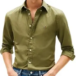 Tommy Hilfiger Herren Shirt Flex Poplin Grün, Größe M