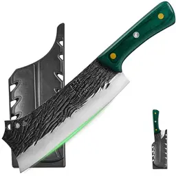 FULLHI Handgeschmiedetes Kochmesser aus Hochcarbonstahl, 8,3 Zoll - Fleischbeil für Küche, Camping und BBQ (Grün)