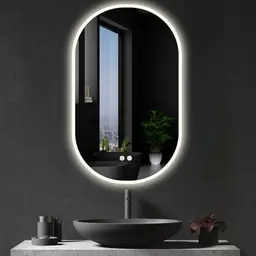 Apjeoy Ovaler LED Badspiegel 45 x 75 cm mit Antibeschlag und Touch-Schalter, warmweiß/kaltweiß