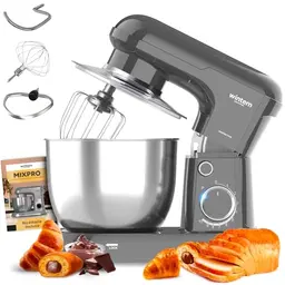 Avilia Multifunktions-Planetrührer 1500 W, 5 l Schüssel, 10 Geschwindigkeiten, Rezeptbuch inklusive, ideal für Teige, Silber