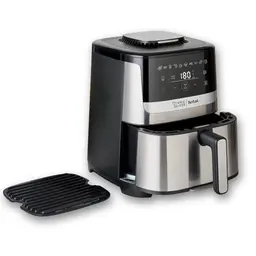 Jamie Oliver Tefal Heißluftfritteuse Easy Fry Silence Deluxe, 5L, leise, digitaler Touchscreen, inkl. Gitterrost, Schwarz/Edelstahl