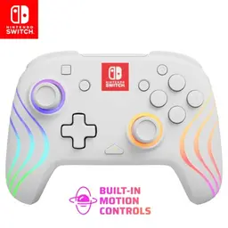 PDP Afterglow Wave Wireless Pro Controller for Nintendo Switch - 8 RGB LED Zones, 20 Hour Battery Life, White