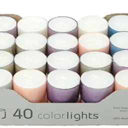 Wenzel Colorlights Pastell Teelichter, 8h Brenndauer, 40 Stück