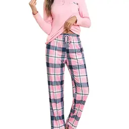 Aseniza Damen Schlafanzug Set, Baumwolle, Langarm Pyjama, Karierte Nachtwäsche, Sommer/Winter bequem