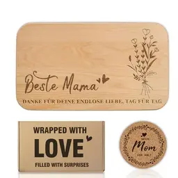 Personalisiertes Frühstücksbrett aus Holz mit Untersetzer für Mama - Ideal als Muttertags- oder Geburtstagsgeschenk
