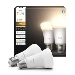 Philips Hue Smart LED A60 Lampe, 9,5W, 1100 Lumen, dimmbar, E27, warmweiß 2700K, 2er Pack, kompatibel mit Alexa, Google & Apple