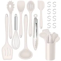 TEAMFAR 17-teiliges Silikon Küchenutensilien Set, Khaki, hitzebeständig, spülmaschinenfest