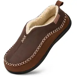 EverFoams Herren Mokassin Hausschuhe mit Sherpa-Futter und rutschfester Sohle - Kaffee, 43
