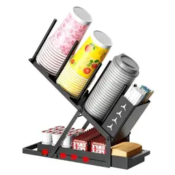 VGECEE Verstellbarer Kaffeebecher- und Deckelspender aus Metall mit 4 Fächern – Organizer für Bar und Café