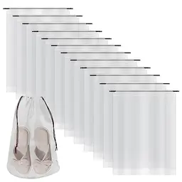 12 Stück Klarsicht Schuhtaschen mit Kordelzug – Tragbare Reisetaschen für große Schuhe (Weiß, 30x40cm)