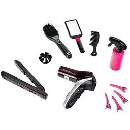 Theo Klein 5885 Braun Satin Hair 7 Mega Set mit Haarglätter, Bürste und Fön, Batteriebetrieb, Spielzeug für Kinder ab 3 Jahre