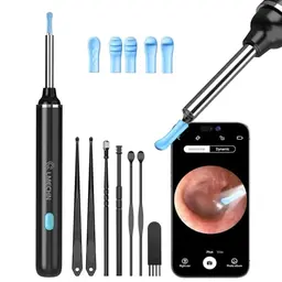 Ohrenschmalz Entferner Otoskop mit 1080P HD und 6 LEDs, geeignet für iPhone und Android, Schwarz