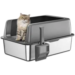 Zarler XXL Edelstahl Katzenklo mit Deckel, 58 x 37 x 26 cm, für große Katzen, grau