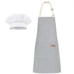 Kinderschürze mit Kochmütze für Kinder - perfekte Schürze zum Kochen, Malen und Backen (blau)