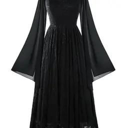 Elegantes Viktorianisches Langarmkleid mit V-Ausschnitt in Schwarz - Hochzeits- und Abendkleid XL