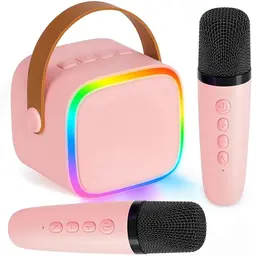 BONAOK Karaoke Maschine mit 2 Mikrofonen - Tragbarer Bluetooth Karaoke-Player für Kinder und Erwachsene (Rosa)