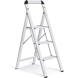 KINGRACK Klappbare Aluminium-Trittleiter 3 Stufen mit Handlauf, belastbar bis 150 kg, rutschfest, für Zuhause und Garten