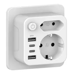 Aipsdo Doppelstecker mit 4 USB-Anschlüssen und USB-C, Mehrfachsteckdose für Steckdosen