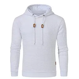 JustSun Herren Hoodie Kapuzenpullover Karierter Jacquard Weiß S