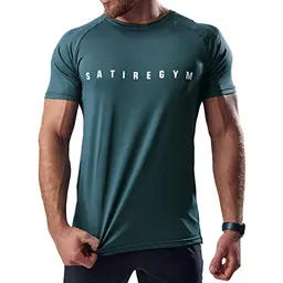 Satire Gym Fitness Shirt für Herren - Kurzarm Sportshirt in Petrol Blau, Größe S