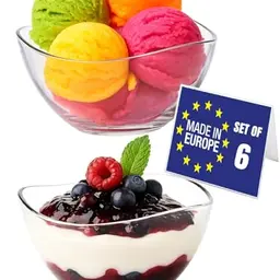 Set mit 6 Premium Glas-Dessertschalen, 215ml, stapelbar, blei frei, ideal für Puddings, Obst, Saucen