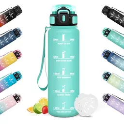 HoneyHolly 1L Auslaufsichere Trinkflasche mit Zeitmarkierung für Sport und Büro