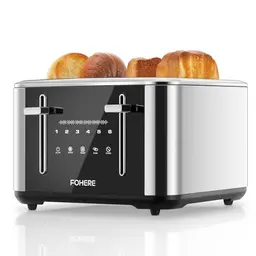 Toaster für 4 Scheiben, 1600W, Edelstahl, 6 Farboptionen, Touchscreen, 1,57 Zoll breiter Schlitz, Zeitschaltuhr, Krümelschublade, Silber