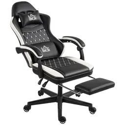 HOMCOM Ergonomischer Gaming Stuhl mit Fußstütze und Liegefunktion, Grünes Kunstleder