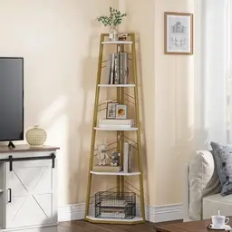 YITAHOME Eck-Bücherregal - Freistehendes Leiter-Regal für Wohnzimmer und Home Office, Gold