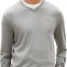 Tommy Hilfiger Herren Pullover V-Ausschnitt, Grau, XS