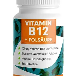 VITAMIN B12 hochdosiert - 365 Tabletten - 500µg mit Folsäure - 100% vegan & laborgeprüft