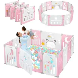 Dripex Faltbarer Laufstall für Baby, 150x150cm, mit Spielzeugboard, Rosa