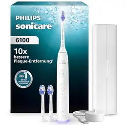 Philips Sonicare 6100 Schallzahnbürste, 2 Putzmodi, 3 Intensitäten, Andruckkontrolle, Reiseetui, Weiß