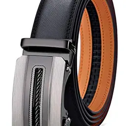 BULLIANT Herren Ratschen-Gürtel aus Leder, Automatikschließe, für Anzug und Business - Breite 35mm, Schwarz, Größe 110cm