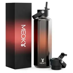 Meoky Edelstahl Trinkflasche mit Strohhalm - 700 ml BPA-frei für Sport & Büro, Bernstein