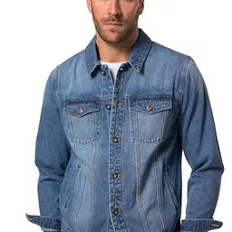 JP 1880 Herren Jeansjacke in Mattes Jeansblau, große Größen L-8XL, mit Brusttaschen und Knopfleiste