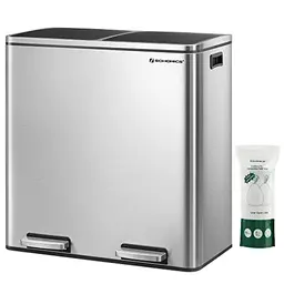 SONGMICS Mülleimer, 2 x 30 Liter, Mülltrennsystem, Treteimer, silbern-schwarz