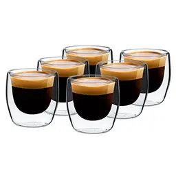 GLASWERK Design Espressotassen Set - doppelwandige Espressogläser (6 x 80 ml) - spülmaschinenfest