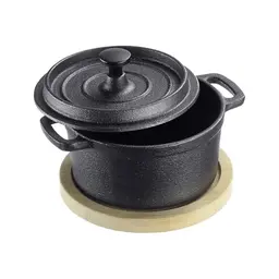 Westmark Gusseiserner Topf Tapas – kleiner 250 ml Topf mit Deckel, geeignet für alle Herdarten, inkl. Induktion & Grill, mit Bambus-Untersetzer