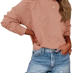 Saodimallsu Damen Herz Pullover Oversized Rundhals Elegant Nackt Rosa