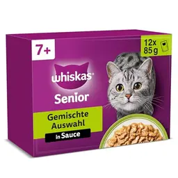 Whiskas Senior 7+ Katzennassfutter in Sauce, 12x85g (4er Pack) – Für Katzen ab 7 Jahren