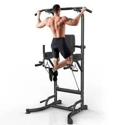 Dskeuzeew Power Tower Dip-Station mit Klimmzugstange, Fitness Krafttraining für Home-Gym, max. 150 kg (Rot)