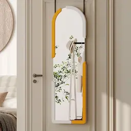Lvifur Wandspiegel 120 x 37 cm – Halbrund für Bade- und Schlafzimmer (Weiß Orange)