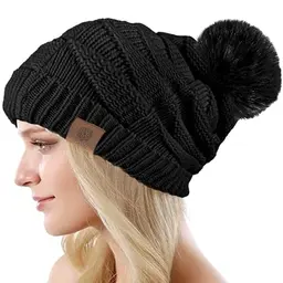 Bobelle Wear Damen Wintermütze, Warm, Thermo Fleece, Bequemes Beanie, Schwarz