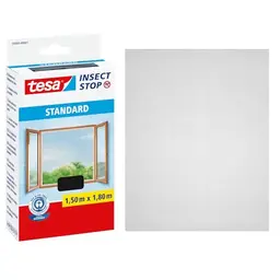 tesa Insect Stop Fliegengitter für Fenster - Zuschnitt ohne Bohren - 150 cm x 180 cm - Anthrazit