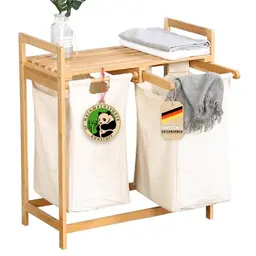Floordirekt Wäschekorb aus Bambus, 2-Fächer Wäschesammler, Wäschesortierer aus Holz (Dakota)