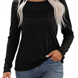 Damen Langarmshirt Schwarz mit Rundhals und Plissee Design für Herbst/Winter