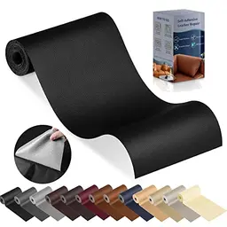 YAFLC Schwarz Kunstleder selbstklebend, 10 x 160 cm, für Möbel, Autositz, Couch & Jacken Reparatur